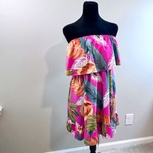 Strapless Summer mini dress Floral Pink Small